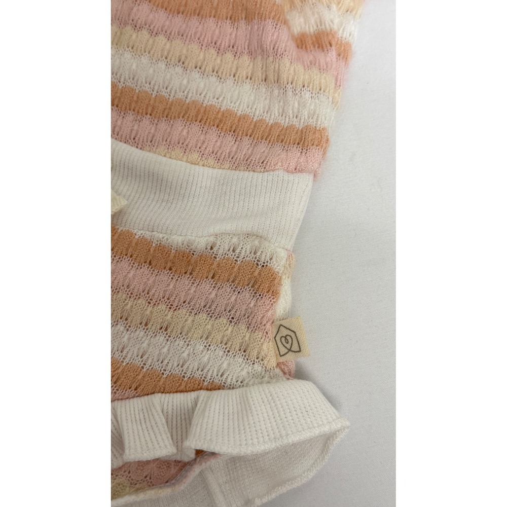 Snug Baby Girl Striped Pointelle Knit Ruffle Romper Bodysuit‎ Pink Orange 0-3M - Picture 7 of 8